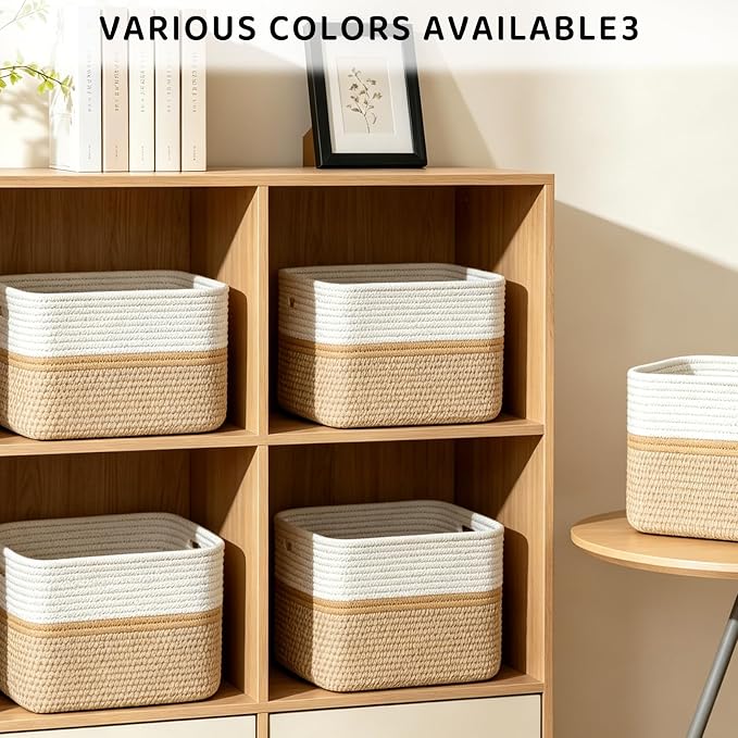 4 Pack Storage Baskets for Organizing, 11''Lx9''Wx8''H Woven Baskets for Storage Toys, Towels, Books, and Clothes, Cotton Rope Basket for Shelves with Handle - Image 4