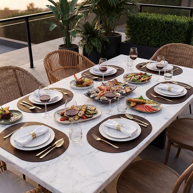 Placemats, Oval Placemats 2mm Ultra Thick Faux Leather Table Mats, Heat Resistant Waterproof Wipeable Dining Mats for Kitchen Table, Set of 12, Coffee - Image 8