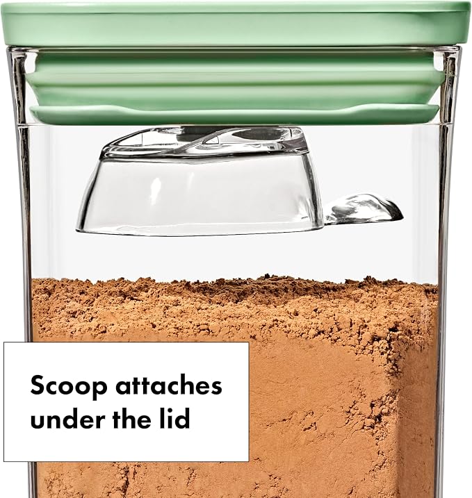 OXO Good Grips Airtight POP Container | Pistachio | Push Button Seal | For Sugar & Flour | 3 Containers with Mini Scoops, Pack of 2 - Image 5