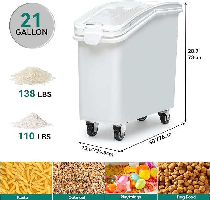 YITAHOME 21 Gallon Ingredient Bin, Commercial Food Container with 500 Cups, Large Flour Storage Container Bin with 360° Wheels, Scoop and Lid for Kitchen, White - Image 7