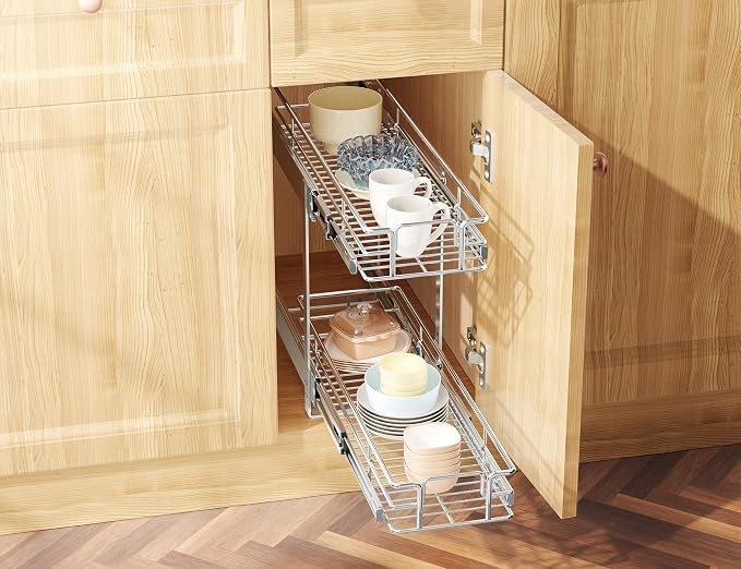 LOVMOR Individual Pull Out Cabinet Organizer, 2 Tier Slide Out Cabinet Drawers, Pots and Pans Organizer and Storage Pantry Shelf for Kitchen (7½" W x 21½" D) - Image 5