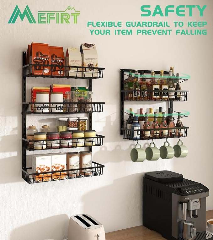 Mefirt Over The Door Pantry Organizer, Pantry Storage and Organization | 6-Tier Adjustable Hanging Baskets, Metal Wall Mount Spice Rack Seasoning Shelves for Home & Kitchen, Laundry Bathroom - Black - Image 4