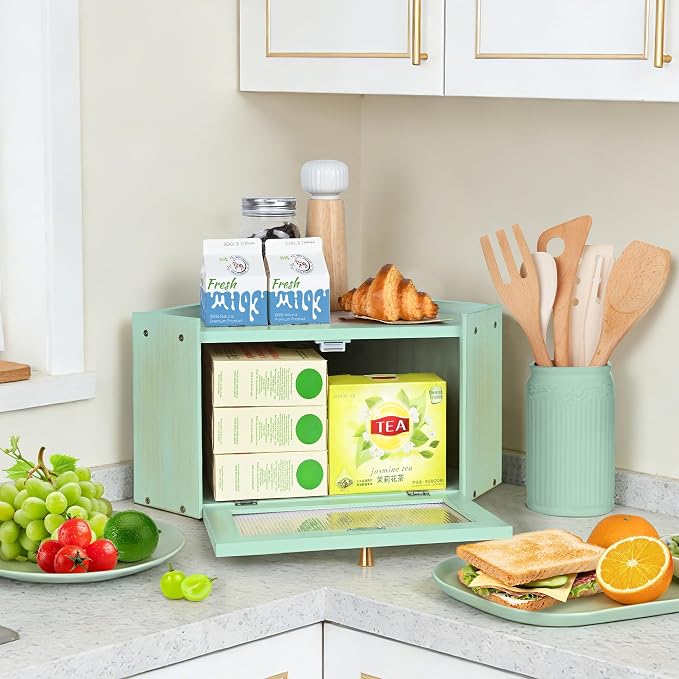 Bread Box for Kitchen Countertop with Acrylic Window Green | Farmhouse Bread Storage Container, Large Pantry Organizers for Homemade Snacks, Loaves, Breathable Keeps Bread Fresh - Image 7