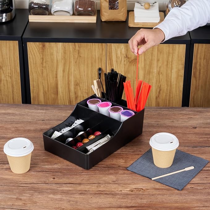 Restaurantware Restpresso Coffee Bar Organizer, 1 Count Durable 9 Compartments, Compact Size, Black Plastic Tabletop Coffee Supplies Organizer For Homes, Office Spaces, Breakrooms, and Lounges - Image 5