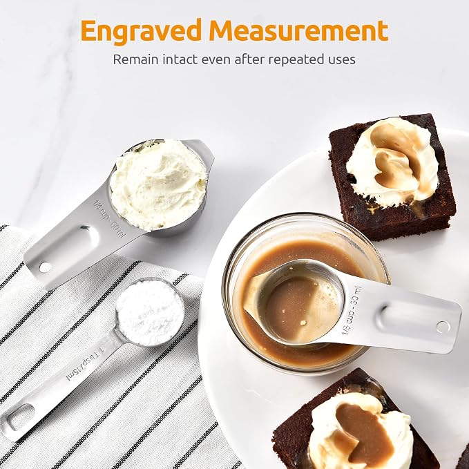 U-Taste Measuring Cups and Spoons Set of 15, 2 D-Rings & 1 Conversion Chart | 18/8 Stainless Steel Teaspoon Tablespoon, Stackable Metal Measuring Set, Magnetic Measure Chart, Kitchen Baking Cooking Food - Image 4