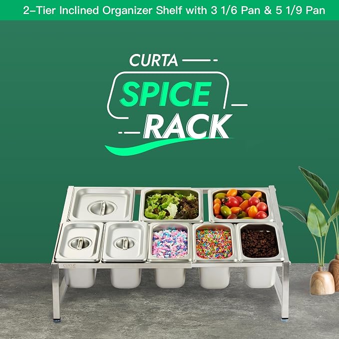 Expandable 18/8 Stainless Steel Spice Rack Set, NSF Certified, 2-Tier Inclined Organizer Shelf with 3 1/6 Pan & 5 1/9 Pan, 13.8"-23.6" Adjustable - Image 2