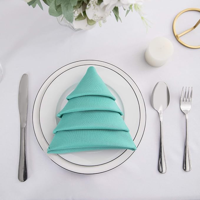 25pcs Polyester Cloth Napkins - 17 x 17 inch Turquoise Washable Dinner Napkins with Hemmed Edges for Restaurant/Wedding/Hotel(25,Turquoise) - Image 4