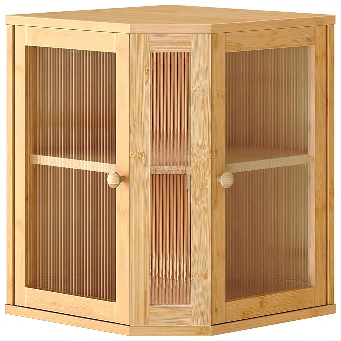 HOOBRO Bread Box, Bamboo Bread Box for Kitchen Countertop, 2-Tier Corner Bread Box, Large Capacity Bread Bin, Food Storage Box, Bread Storage Container for Kitchen, Dining Room, Natural YL12MB01 by HOOBRO