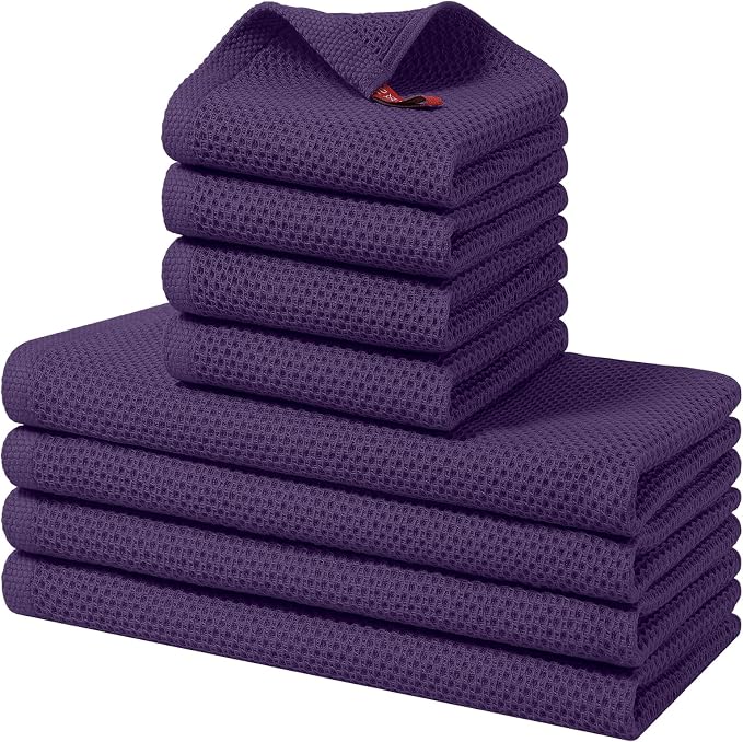 Homaxy 8 Pack 100% Cotton Kitchen Towels and Dishcloths Set, Eggplant | 12 x 12 Inches and 13 x 28 Inches Kitchen Towels Set, Ultra Soft Absorbent Dish Cloths for Washing Dishes by Homaxy