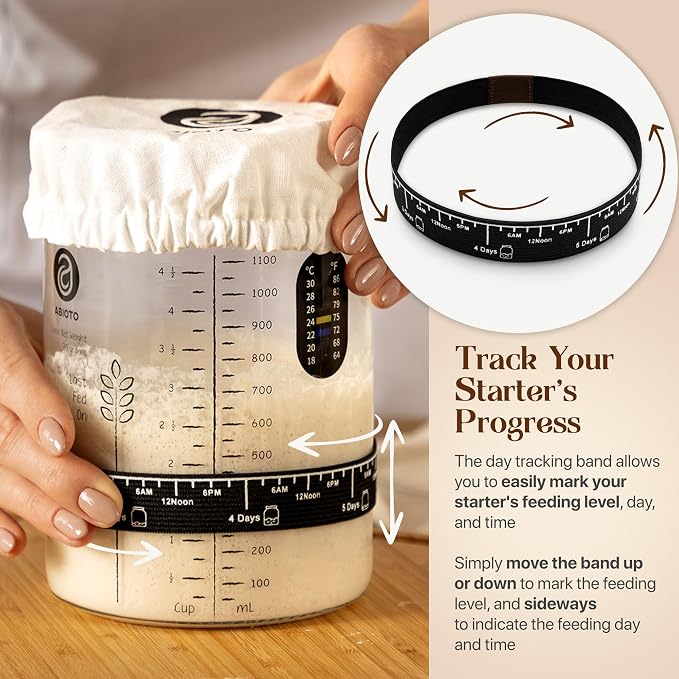 Sourdough Starter Kit with 9" Round & 10" Oval Bannetons, 40oz Starter Jar, and Sourdough Bread Baking Supplies Including Lame, Whisk, Scrapers, Slings, Mat, Silicone Spatula & Cloth Covers - Image 8