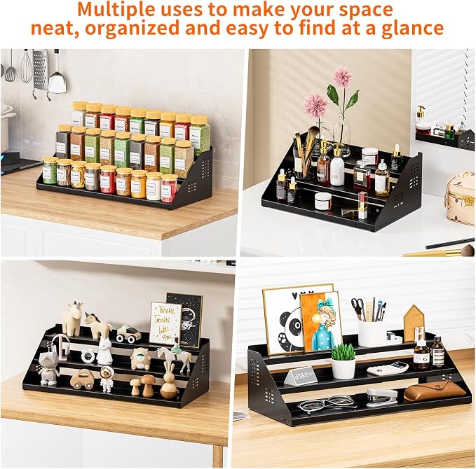 RCHYFEED 3 Tier Spice Rack Organizer for Cabinet,Expands 13.4 to 21.8 Inch | Black, Height Adjustable Metal Spice Rack, Display Shelf Ideal for Cabinet, Countertop and Pantry Spice Organization - Image 5
