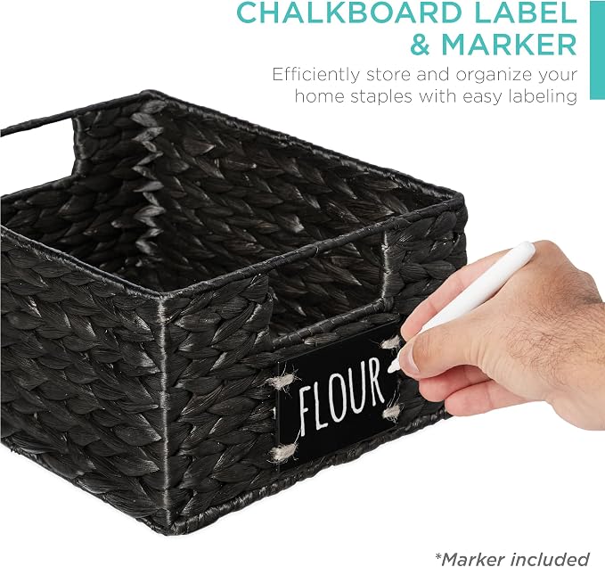 Best Choice Products Set of 4 9x12in Water Hyacinth Pantry Baskets, Woven Organizers w/Chalkboard Label, Chalk Marker - Black - Image 2