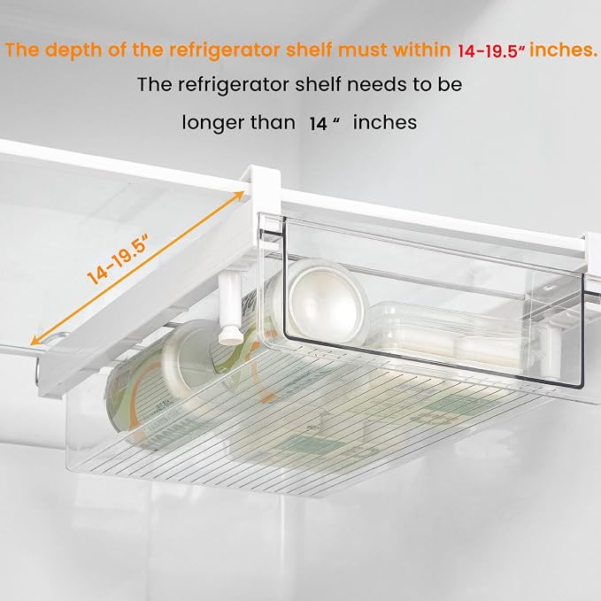 Large Fridge Under Shelf Drawer, Pull Out Refrigerator Drawer Organizer Fridge Organizer Bins, Fridge Storage Container Holder for Produce, Deli Meat, Cheese, Bacon, Easy to Install-L - Image 6
