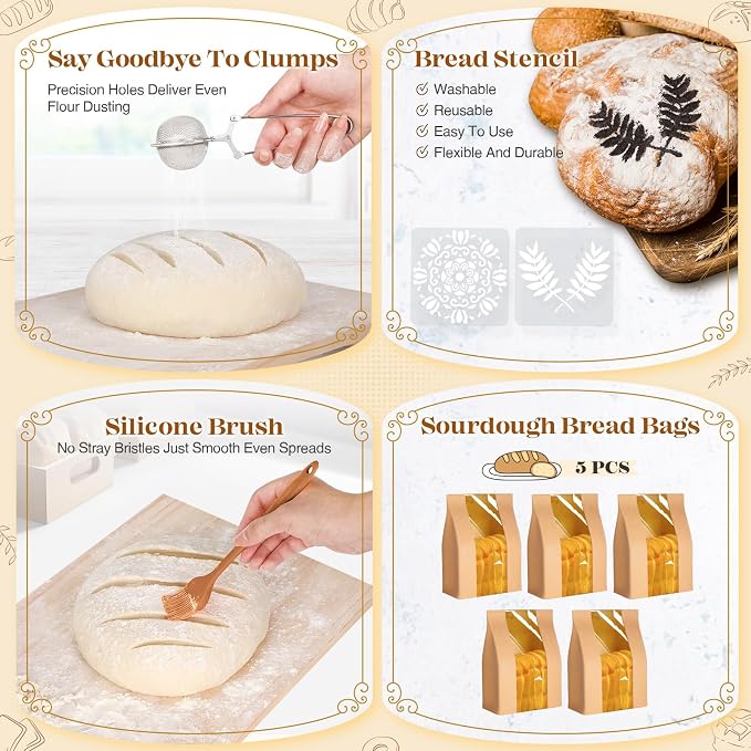 Sourdough Starter Kit Complete Set with Dutch Oven and Scale | 9" Round & 10" Oval Proofing Baskets, Sourdough Bread Baking Supplies, Beginner Kit Gifts for Bakers Women Wife Mom - Image 8
