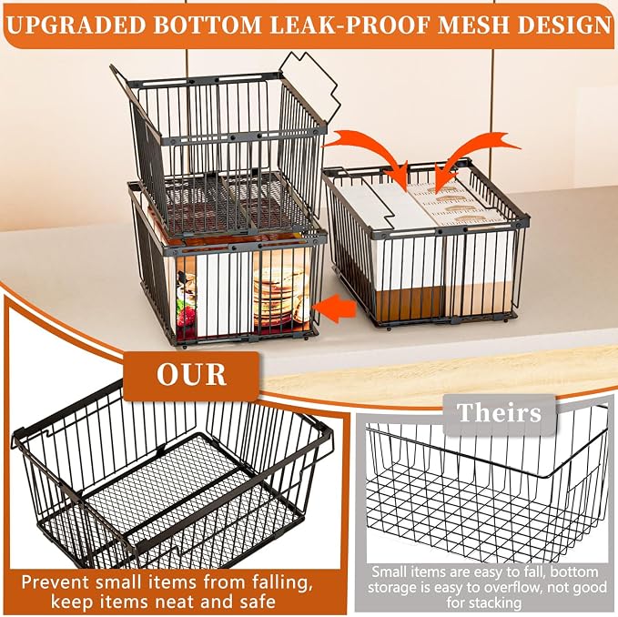 Large Freezer Organizer Bins for 5 to 9 Cu.Ft,Leak-Proof Bottom，6Pack | ANJUBANFreezer Organizer Bins, Stackable,expandable,foldable,With handle Wire Storage Container Baskets for Sort Frozen Meats - Image 2
