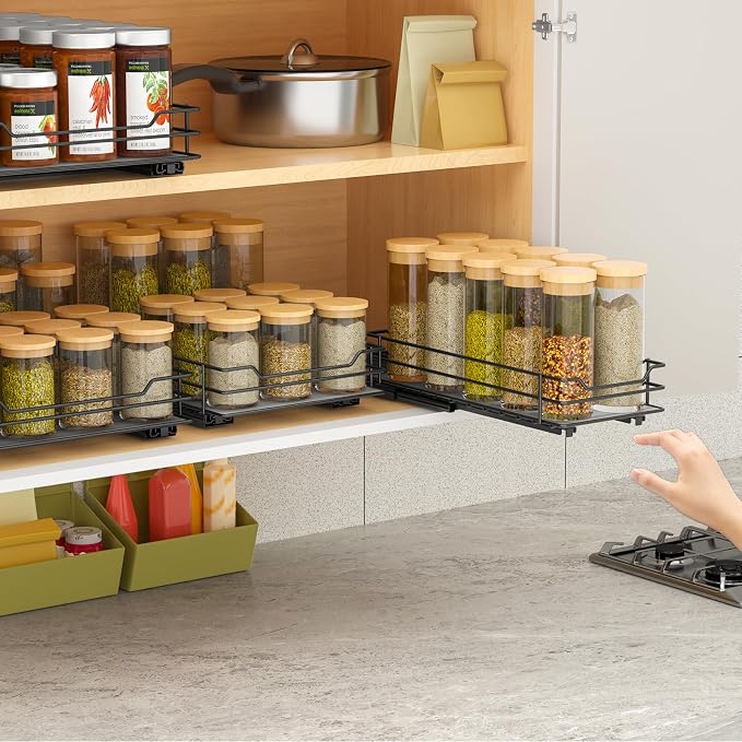 BOIVSHI Pull Out Spice Rack Organizer for Cabinet, Heavy Duty Slide Out Spice Rack Organizer for Kitchen Cabinets and Pantry, Fits Spices, Sauces, Canned Food (4.5''Wx10.5''Dx2.5''H) - Image 7