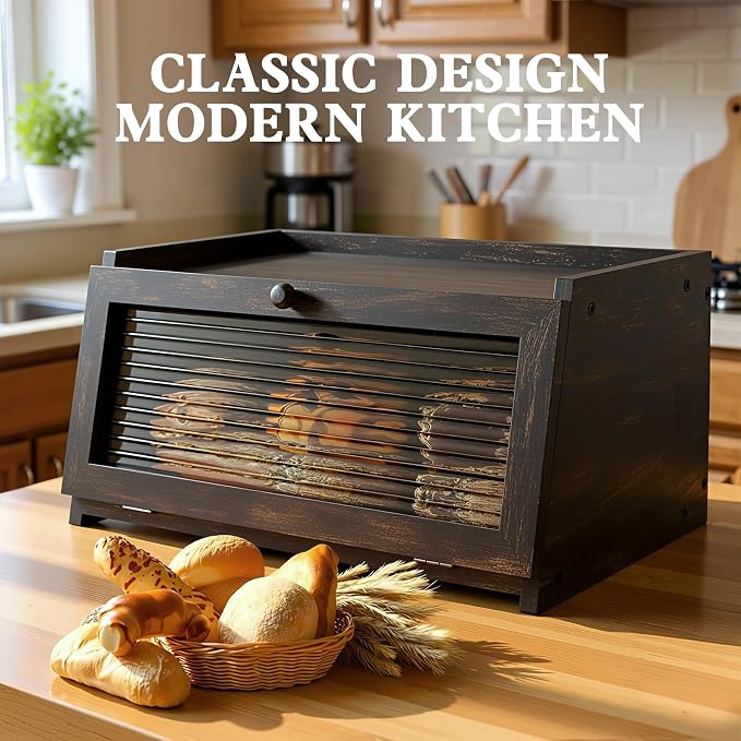 LOHASOK Bread Box for Kitchen Countertop | Large, Farmhouse Bread Container Holder Storage, Acrylic translucent window - Image 3