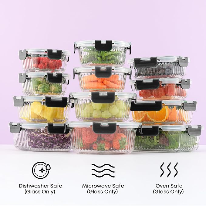 JoyJolt 24pc Borosilicate Glass Storage Containers with Lids | 12 Airtight/Freezer Safe Food Storage Containers for Pantry and Kitchen | Meal Prep Container for Lunch | Glass Tupperware Set - Image 5