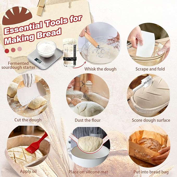 Sourdough Starter Kit with Scale, Glass Jar, Banneton Bread Proofing Basket | Complete Sourdough Bread Baking Supplies, Sour Dough Making Essentials Tools, Gift for Bakers Beiginner, Women, Wife, Mom - Image 6