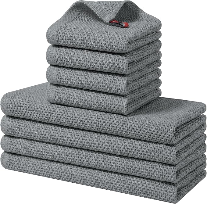 Homaxy 8 Pack 100% Cotton Kitchen Towels and Dishcloths Set, Grey | 12 x 12 Inches and 13 x 28 Inches Kitchen Towels Set, Ultra Soft Absorbent Dish Cloths for Washing Dishes by Homaxy