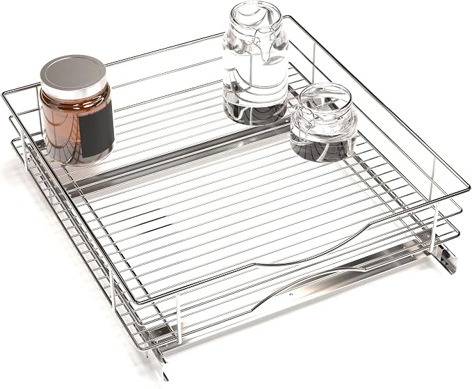 Home Zone Living Pull Out Kitchen Cabinet Organizer | Steel Frame with Handle for Easy Access, 21" x 20" x 5.55", Chrome by HomeZoneLiving