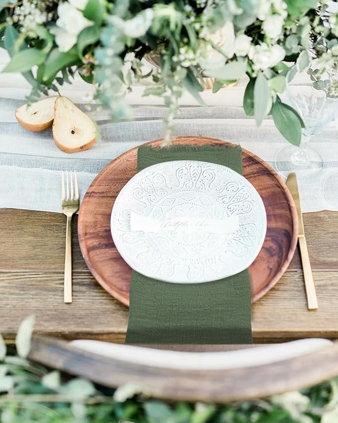 36 Pack Olive Green Cloth Napkins Cotton Linen Napkin 16 x 16 Inch Green Napkins Cloth Handmade with Fringe Soft Washable Rustic Dinner Napkin Cloths for Wedding Party Dinner Table - Image 4