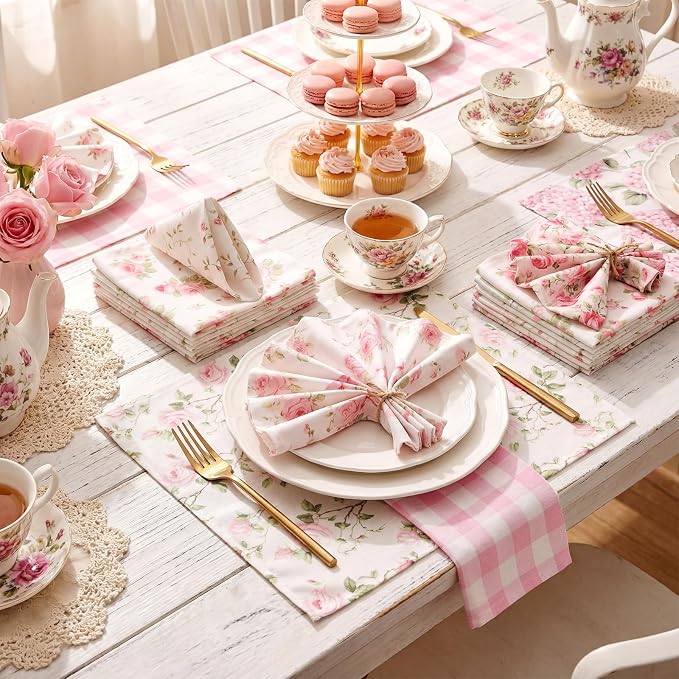 12 Pcs Floral Cloth Napkins 6 Patterns Washable Dinner Tea Party Napkins Reusable Plant Flowers Square Napkin Cotton Towel Decorative for Summer Wildflower Party(Bow Hydrangea) - Image 3