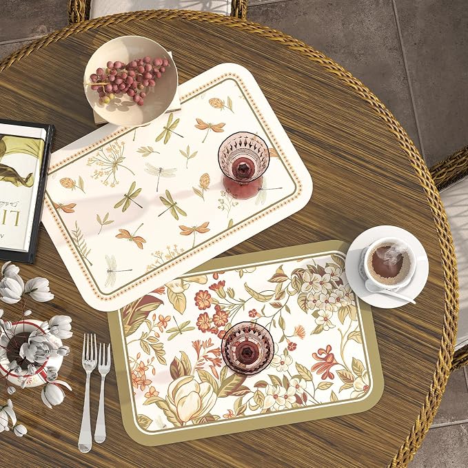 Vinyl Waterproof Placemats Set of 6 Rectangular,12"*17"-Grace B | Wipeable Beautiful Print Place Mats,Stain Resistant,Heat Resistant,Everyday Meals,Kitchen,Dinning,Holiday,Decor - Image 3