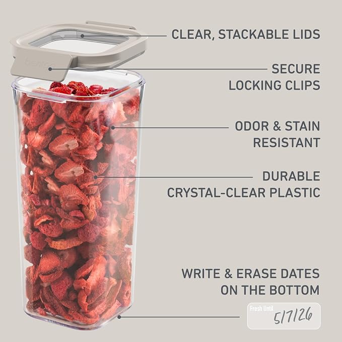 Bentgo Pantry - 10-Piece Airtight Food Storage Containers, Clear, Stackable Kitchen & Pantry Organization, Locking Lids for Freshness, BPA-Free Plastic - Ideal for Sugar, Flour, & More (White Stone) - Image 5