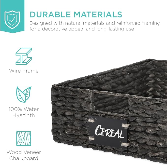 Best Choice Products Set of 4 16x12in Large Water Hyacinth Pantry Baskets, Woven Organizers w/Chalkboard Label, Chalk Marker - Black - Image 5