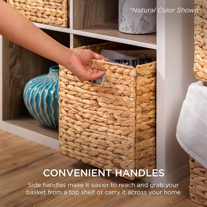 Best Choice Products 10.5x10.5in Pack of 5 Cube Storage Baskets, Water Hyacinth Multipurpose Collapsible Organizers, Handwoven Laundry Totes for Laundry, Living Room, Kids Room & Nursery - Black - Image 7