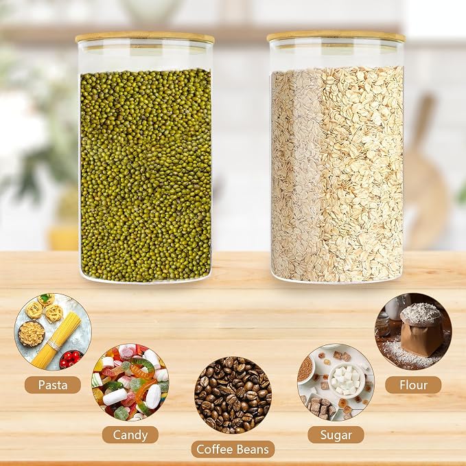 Large Glass Cereal Containers Storage with Airtight Bamboo Lids,Pantry Storage Container,Perfect for Kitchen Organization - Flour, Rice, Pasta, Sugar, Coffee Beans, Accessories Included,2 packs(168oz) - Image 3