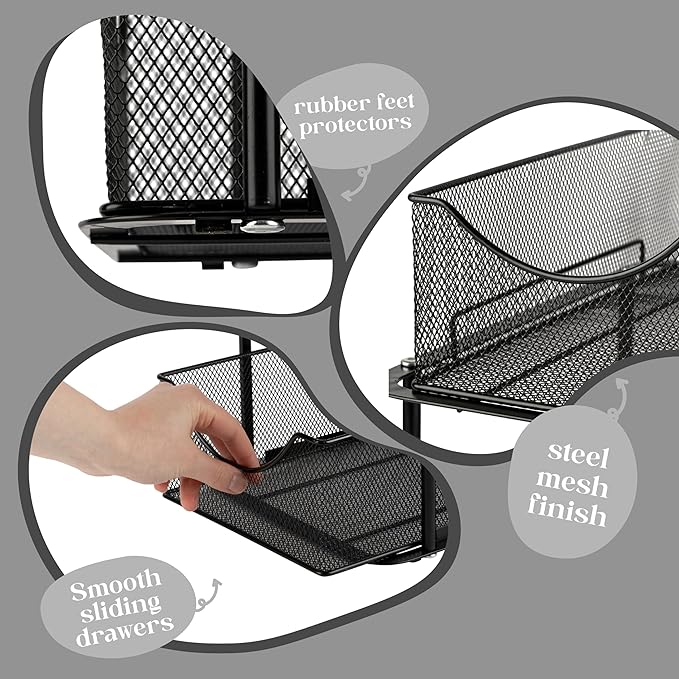 Sorbus 2 Sets of 2 Tier Metal Under Sink Organizer for Bathroom, Kitchen, Strong Steel Mesh Sliding Drawers for Under Sink, Under Cabinet, Closet, Kitchen, Pantry, Bathroom Organizers and Storage - Image 5