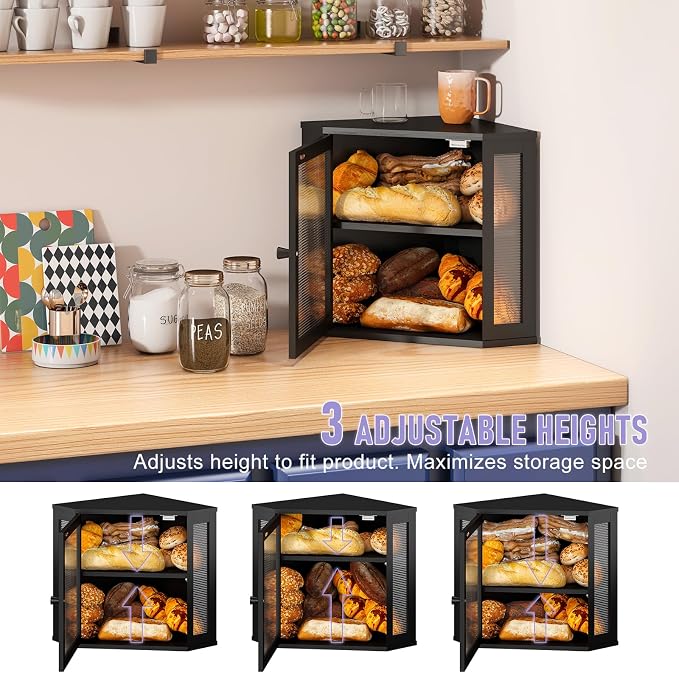 Corner Bread box for Kitchen Countertop,Farmhouse Acrylic Wavy Door Panel Food Storage Large White Bread box Container - Image 6
