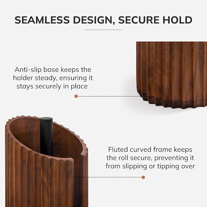 Anji Mountain Wooden Paper Towel Holder with Metal Holder, Holder Stand for Kitchen Roll Organizer & Kitchen Dining Table Home Décor, Countertop Fits Jumbo & Mega Rolls - Walnut/Black, Fluted - Image 4