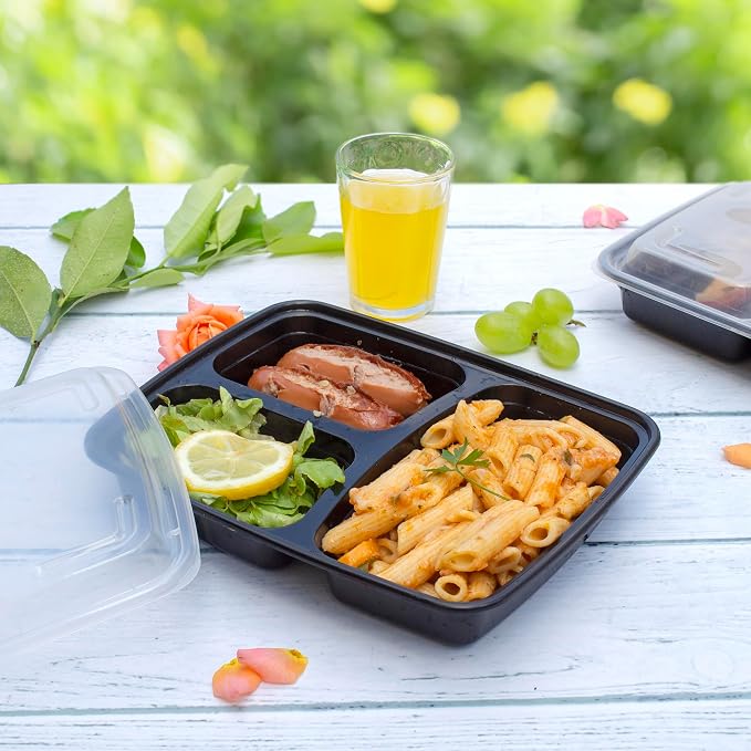 GUSTO 24 oz - 3 Compartment Meal Prep Containers with Lids – [Case of 150] Reusable, Microwaveable, Dishwasher & Freezer Safe, BPA-Free Food Storage Boxes for Portion Control (Formerly Comfy Package) - Image 3