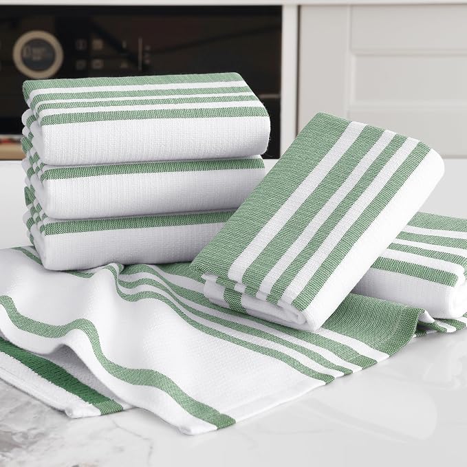 Homaxy Premium Cotton Stripe Kitchen Towels 3 Pack, 18"x 28", Grass Green | Large 380 GSM Kitchen Hand Towels, Soft Terry Dish Towels, Highly Absorbent Tea Towel Set with Hanging Loop - Image 5