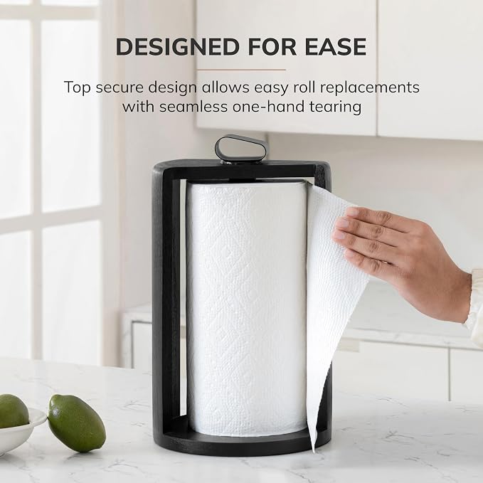 Anji Mountain Wooden Paper Towel Holder with Metal Holder, Holder Stand for Kitchen Roll Organizer & Kitchen Dining Table Home Décor, Countertop Fits Jumbo & Mega Rolls - Black/Black, Top Load - Image 5