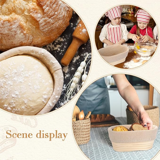 Gejoy 12 Set Bread Proofing Baskets Oval Shaped Banneton Dough Proofing Bowls Kit with Cloth Liner and Plastic Scraper Sourdough Proofing Basket for Home Sourdough Bakers Supplies (8.5 Inch) - Image 4