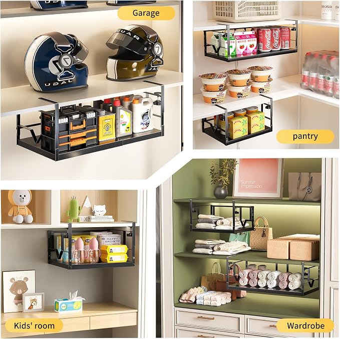PrueBox Under Shelf Storage Basket Organizer Adjustable Heavy Duty Hanging | Fit 1-2.17"Thick Shelves Solid Metal Panel Knob Lock Under Cabinet Shelf for Kitchen LaundryRoom Closet RV Bookshelf Pantry - Image 6
