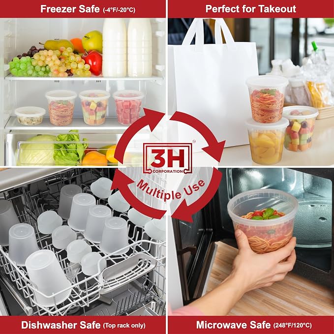24 oz Food Storage Containers with Lids (240 Set/480 Piece) Deli Soup Containers, Freezer Microwave Safe, BPA-Free Plastic, Stackable Snack Leakproof Leftover Organizers & To-Go - Image 4