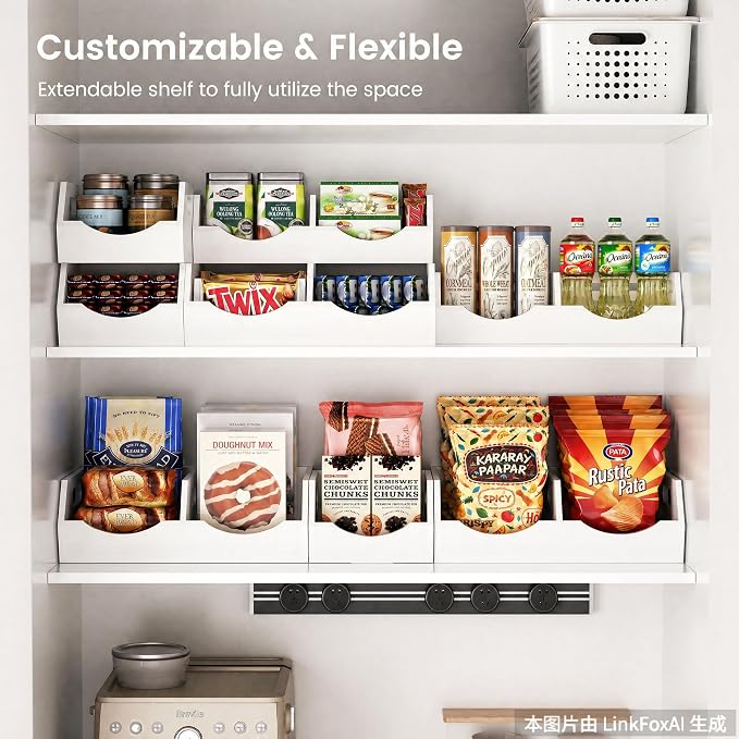 Potato and Onion Storage Bin, 3 Tier Bamboo Kitchen Storage Rack, Stackable Ventilated Pantry Organizer with Handles for Garlic Peppers Vegetables, Countertop Produce Bins, White(Assembly Required) - Image 5