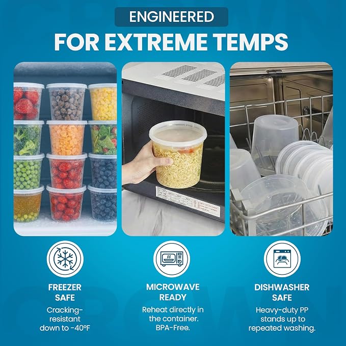 24oz Heavy Duty Deli Containers with Lids- Leak-Resistant Plastic Containers for Soups Sauces & Snacks- Microwave & Dishwasher Safe Stackable Food Containers for Deli, Catering & Takeout Use- 240 Pack - Image 4