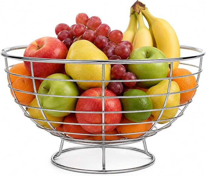 Metal Fruit Basket for Kitchen Counter, Chrome | Metal Fruit & Vegetable Storage Basket, Easy to Assemble, Kitchen Countertop Fruit Bowl by EverySpaceDeservesSDZOREN