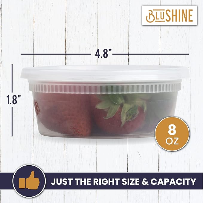 BluShine Deli Containers with Lids, Plastic Food Storage Containers | 8 oz, 40 sets Small Plastic Deli Food Storage Containers with Airtight Leak Proof Lids, Reusable, Microwave and Freezer Safe - Image 6
