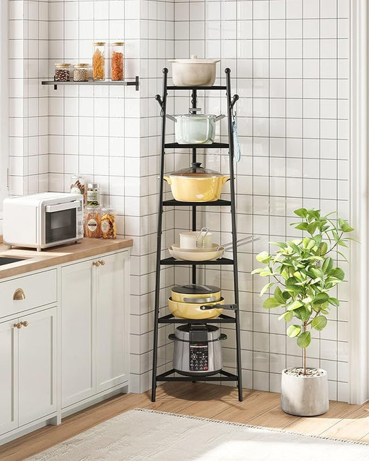 6-Tier Cookware Stand, Triangle Shelf Storage Tower for Kitchen, Pans Pots Storage Rack, Metal Wire Shelf Organizer, Corner Shelf, for Kitchen, Living Room, Black TPR14BB by Choezon