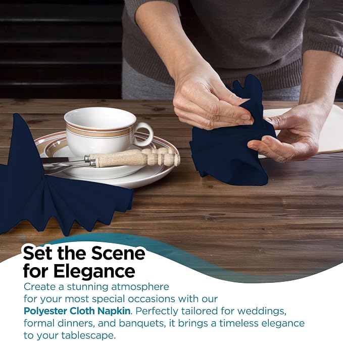 50 pcs Navy Blue 20"x20" Polyester Cloth Napkins | Premium, soft, & durable square linen napkins, perfect for weddings, dining, restaurants, & parties. Washable. - Image 6