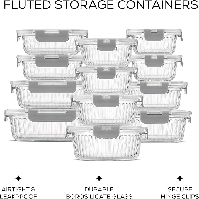 JoyJolt 24pc Borosilicate Glass Storage Containers with Lids | 12 Airtight/Freezer Safe Food Storage Containers for Pantry and Kitchen | Meal Prep Container for Lunch | Glass Tupperware Set - Image 2