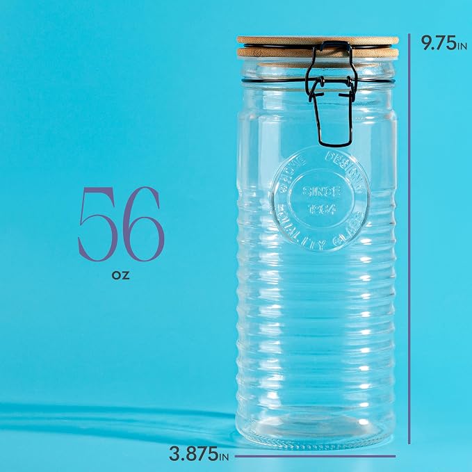 Tall Glass Pasta Storage Containers with Airtight Clasp Lids - Set of 3 Glass Spaghetti Storage Containers for - 56 Ounce Pantry Organizing Canister Set - 9.75 Inch Tall - Image 2