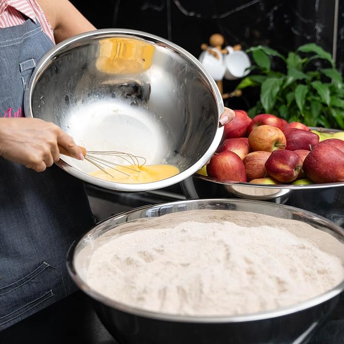 24 Quart Large Stainless Steel Mixing Bowls Set, 3-Pack, Nesting Bowls | Extra Large Commercial Grade Metal Bowls for Meal Prep, Baking, Serving, Food Storage. Rustproof & Dishwasher Safe - Image 8
